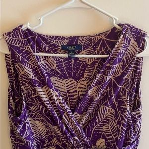 Purple and cream sleeveless wrap style dress